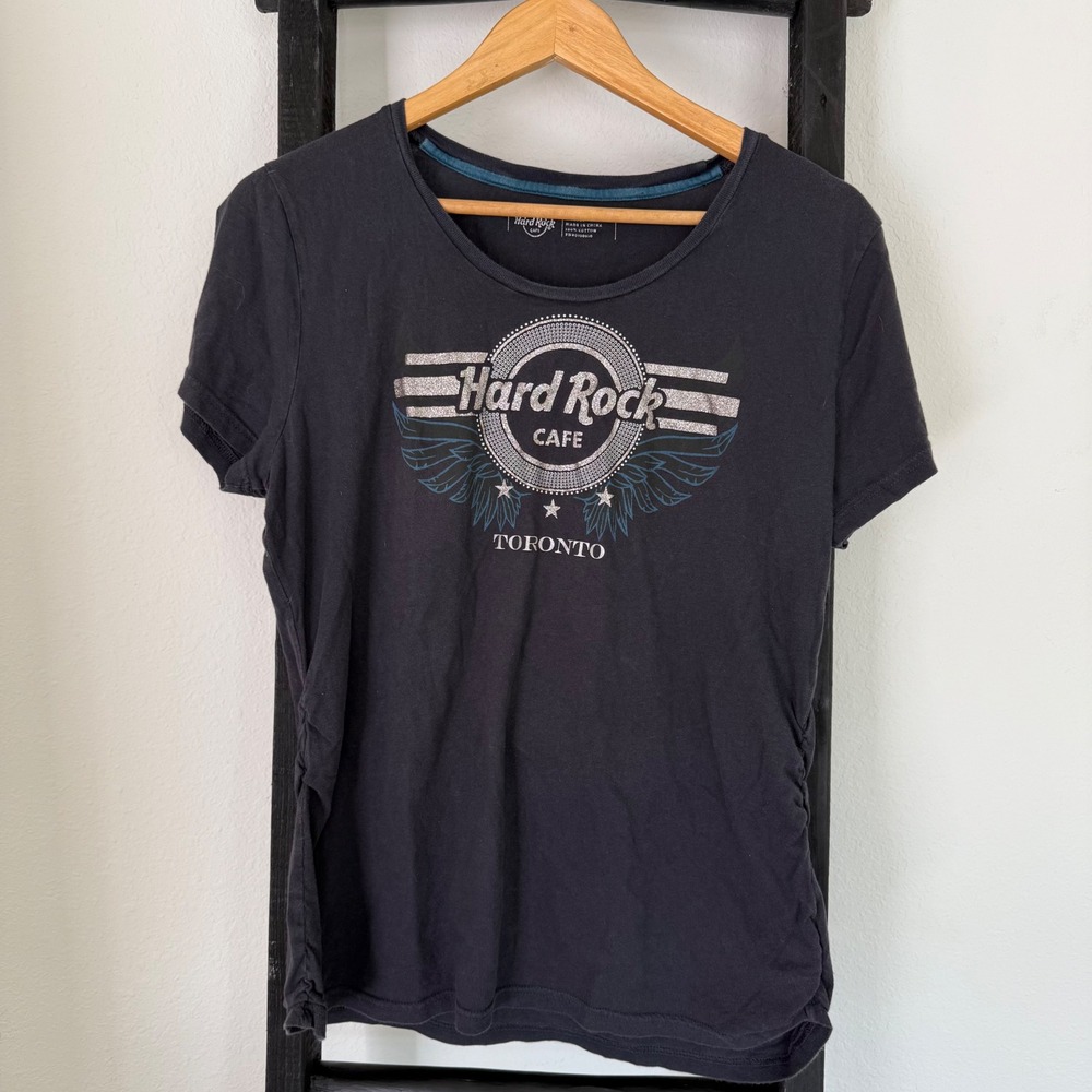 Hard Rock Cafe Toronto Graphic T Shirt‎ Women's XL Black Cotton Ringer Tee